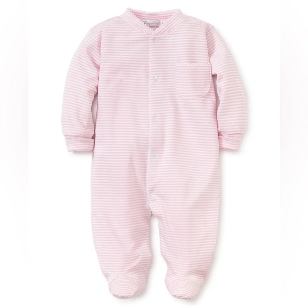 Kissy Kissy footies baby toddler girl embroidered trim simple stripes pima